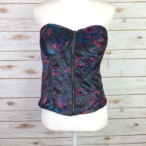 Vintage Y2K Bustier Top Xlarge Multicolor Velvet Going Out Clubwear - Picture 1 of 3