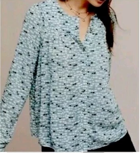 Conversations by Anthropologie Blue Bear Print Button Down Blouse Flowy Size 14 - Picture 1 of 8