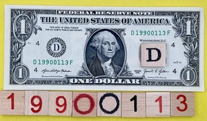 UNC 1990 January 13 Birthday Date Note Fancy Serial Number $1 Dollar Bill 0s 1s - Picture 1 of 8
