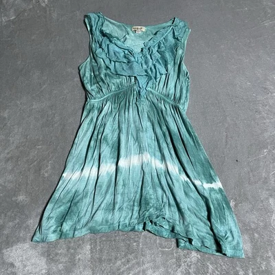 Top túnica One World para mujer pequeño verde azulado tie dye sin mangas boho hada hippie Foto 1 de 4