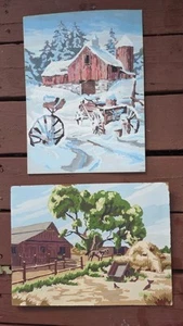 2 Total Vintage MCM Paint by Numbers Artwork 16"x 12". Country Scenes - Picture 1 of 3