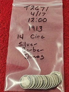 Partial Bag of CIRCULATED 1913 SILVER BARBER DIMES 14ea. #MF-T2671 - Picture 1 of 3