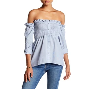 Romeo & Juliet Couture Smocked Bodice Off the Shoulder Long Sleeve Blouse Medium - Picture 1 of 10