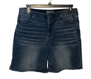 Democracy Womens Size 14 Ab Solution Long Denim Jeans Shorts Whiskering Blue - Picture 1 of 3