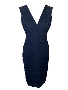 Vestido para mujer Tadashi Collection 100 % seda azul marino acanalado hasta la rodilla talla 4” - Imagen 1 de 13