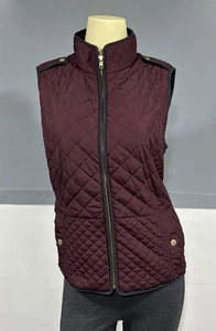 Talbots Burgandy Quilted Fleece Lined Vest Wmns S Full Zip Black Trim Warm Nice - Picture 1 of 12