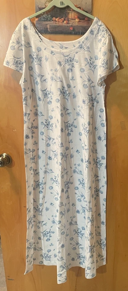 Camisón largo manga corta azul y blanco CRABTREE & EVELYN para mujer L 100 % algodón Foto 1 de 3
