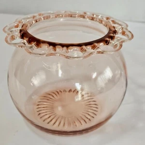 Anchor Hocking Blush Rose Bowl Vase 5" vintage pastel open work lace edge rim - Picture 1 of 7