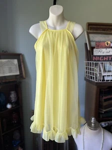 YELLOW SLEEVELESS CHIFFON RUFFLED LINGERIE NIGHTIE UNBRANDED & VINATGE - Picture 1 of 11
