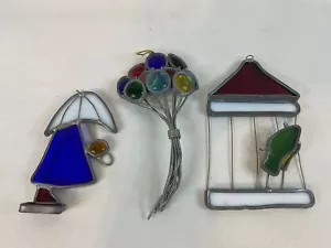 Vtg. Tiffany stain glass sun catchers balloons birdcage women with umbrella - Picture 1 of 10
