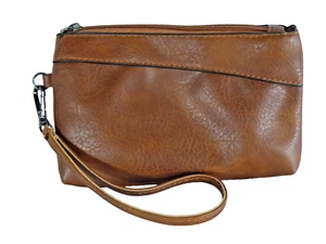 Damen Braun Kunstleder Handgelenktasche Clutch Geldbörse Handy Geldbörse Handtasche - Bild 1 von 3