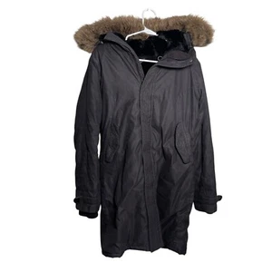 Chaqueta TNA Para Mujer Mediana Negra Imitación Piel Borde Aritzia Parka Abrigo Largo Negro Top - Imagen 1 de 18