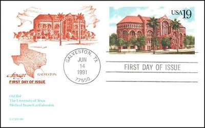 USA Post Card - 1991 - Old Red Universary of Texas Scott# UX155 Artmaster FDC - Image 1 of 2