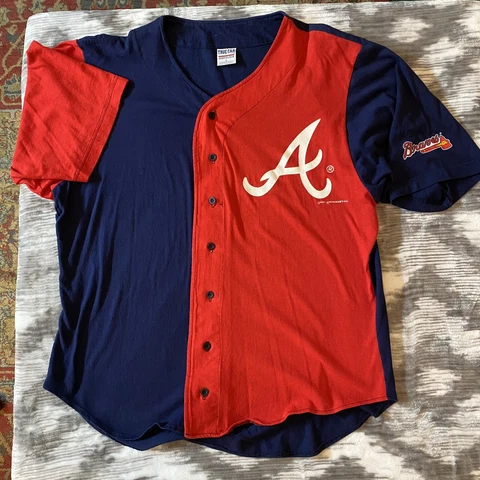 VTG 1994 Atlanta Braves Jersey Style Button Up T-Shirt Henry Hank Aaron Sz L Cover