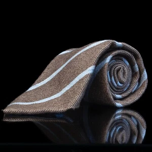 Silk / Cashmere Tie For Men | Brown & Blue Striped | Ermenegildo Zegna - Picture 1 of 8