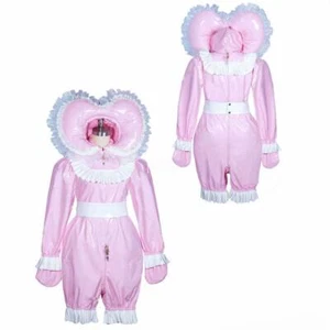 Mädchen Sissy Dienstmädchen Overall abschließbar rosa PVC Strampler Cosplay Kostüme maßgeschneidert - Bild 1 von 4