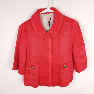 Elie Tahari Jacket Women Small Bright Red Sanp Linen Cotton Viscose Collared - Image 1 of 4