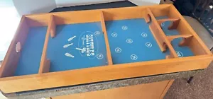 Skittles Game by Carrom Bowling 2 Spinning Tops+12 Wooden Pins MCM wood Vintage - Picture 1 of 11