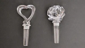 Mikasa Crystal Open Heart and Rose Bottle Stoppers Lot of 2 - Picture 1 of 3