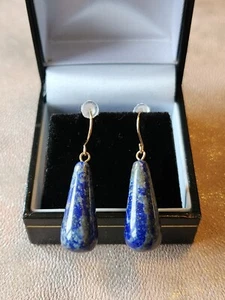 9ct gold 24ct natural lapis lazuli teardrop dangle earrings brand new not worn - Picture 1 of 3
