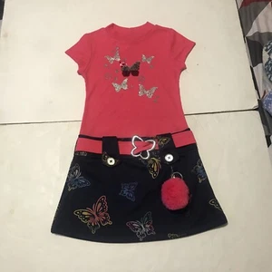 Pink Violet Dress Size 6 Girls Pink Butterflies Short Cap Sleeves 4171 - Picture 1 of 10