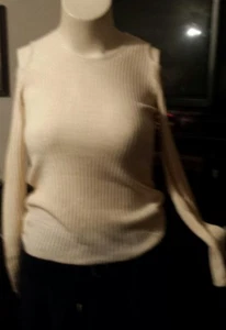 NEW SAY WHAT Junior Women’s Cold Shoulder Sweater Top CREME sz L/M #NS5 - Picture 1 of 2