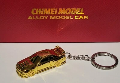 Nissan Skyline GT-R R34 Key Chain key ring gold Xmas gift "UK SELLER"