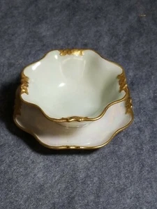 GDA France China Gold Trim Iridescent Glaze on exterior, Bowl & Attached Saucer - Picture 1 of 7