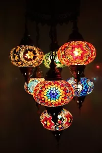 Mosaik Hängelampe Deckenlampe Lampe Orientalisch Mosaik Hängelampe 7 Groß Kugeln - Bild 1 von 8