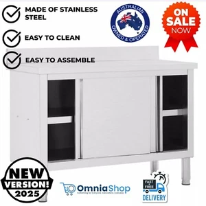 Stainless Steel Kitchen Work Bench Table Storage Cabinet Sliding Doors Outdoor - Picture 1 of 9