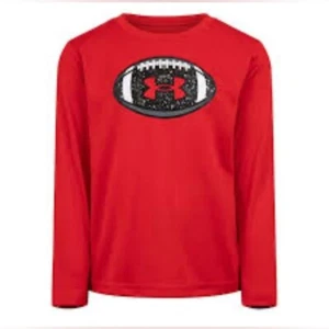 Boys Under Armour Red Logo Football Long Sleeve Tee Size 7 EUC - Picture 1 of 7