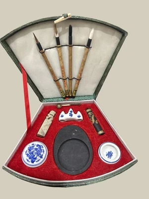 Vintage Japanese Chinese Asian Calligraphy Set Drawing Brushes Inkstone ~ Sumi-E - Image 1 of 4