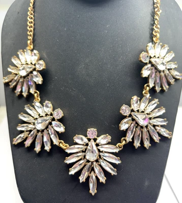 J Crew заявление ожерелье золотистый связанный кристалл удлиненный Navettes грушевидной формы - Изображение 1 из 4