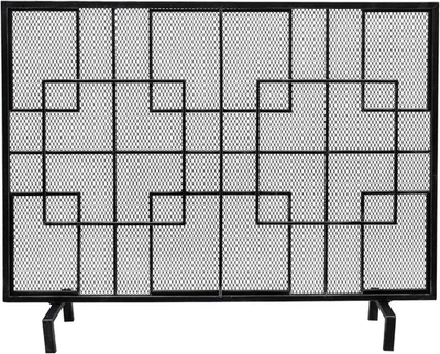 Pantalla de fuego Dorothy moderna de hierro de un solo panel, acabado negro plateado Foto 1 de 4
