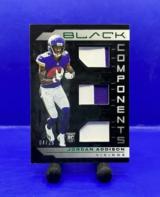 2023 Black Football Jordan Addison Components Green Triple Patch RC 4/25 Vikings - Image 1 of 2