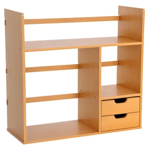 HOMCOM Desk Organiser Desktop Bookshelf 180 Degree Rotatable 2 Drawers Bamboo - Picture 1 of 11