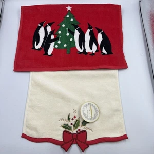 Toallas de Navidad Pingüinos y Árboles de Navidad Cinta y Acebo Decoración de Habitación de Huéspedes - Imagen 1 de 8