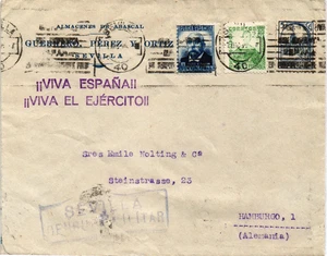 SCW 1936 portada censurada de Sevilla a Alemania por Portugal etiqueta local (3185) - Imagen 1 de 2
