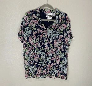 Sag Harbor Women’s Large Floral Print Sheer Layered Button Front Top - Picture 1 of 9