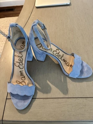 Sam Edelman Blue Suede Scalloped Ankle Strap Sandals - Image 1 of 2