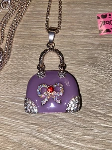 Betsey Johnson fashion purple enamel and crystal purse necklace - Picture 1 of 6