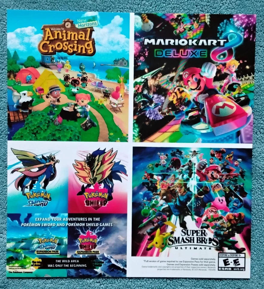 Switch MarioKart8/ACNH, Pokémon Espada, Escudo, SSmashBr Translite Sign 8.75x8.25" Foto 1 de 1