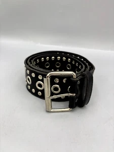Women’s Grommet Belt Size 32-37 Silver Buckle Black Faux Leather Adjustable - Picture 1 of 7
