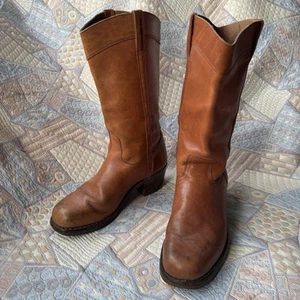 Vintage Stetson Cowboy Boots Size UK 8. US 9. Tan Brown Leather Round Toe Heel - Picture 1 of 18