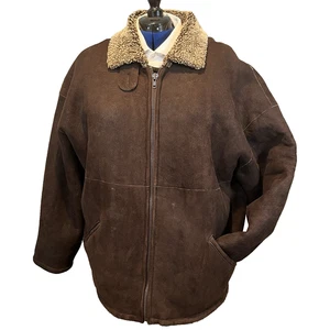 Vintage Morgan Cooper Mens XL Brown Suede Shearling Bomber Jacket 70s-80s - Picture 1 of 11
