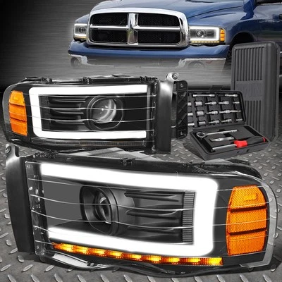 ДЛЯ 02-05 DODGE RAM LED DRL ЧЕРНЫЙ ЯНТАРНЫЙ ПРОЕКТОР ФАРЫ ФАРЫ ФАРЫ + НАБОР ИНСТРУМЕНТОВ - Изображение 1 из 4