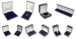 Blue Leatherette Jewellery Boxes Ring Earring Pendant Cufflink Necklace Watch - Picture 1 of 48