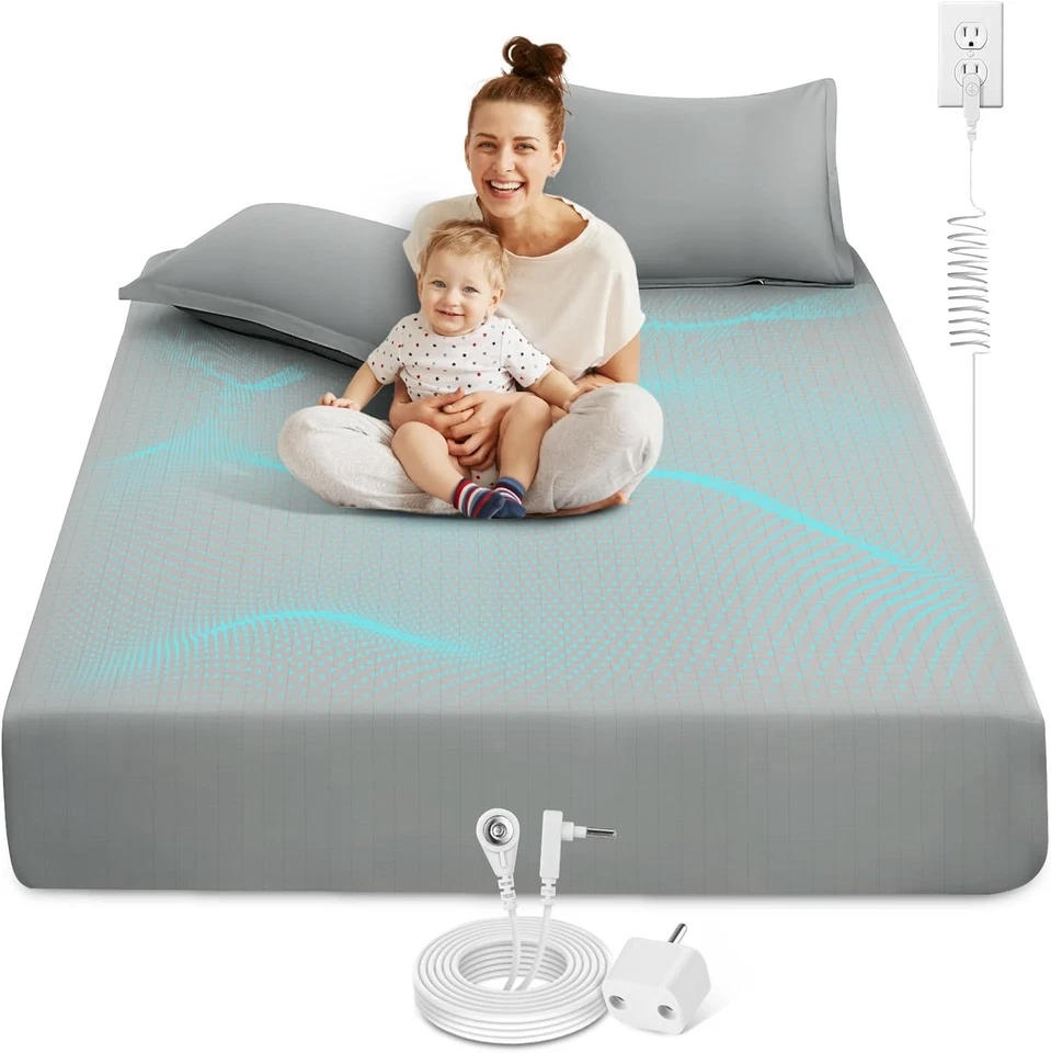 Grounding Sheets Queen Size , 90% Organic Cotton + 10% Pure Silver Fiber, Gray - Image 1 of 4