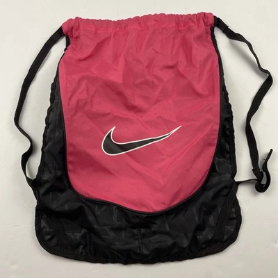 Nike Drawstring Backpack Bag Cinch Swoosh Logo Pink Black Gym Sports - Image 1 of 4