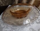 Fostoria? Amber Etched Glass Console Bowl Reversible Rolled Edge 11" Unique
